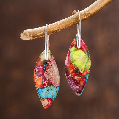 China 2021 Eco-Friend Colorful Emperor Stone Dangle Jewelry Gifts Boho Water Drop Leaf Teardrop Women Natural Stone Earrings for sale