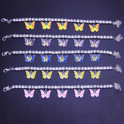 China 2021 New Butterfly Diamond Gold Colored Crystal Environmentally Friendly Rhinestone Silver Plated Anklet Chain for sale