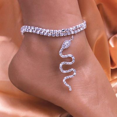 China New Fashionable Environmental Friendly Diamond Rhinestone Snake Anklet Chain Bracelet Gold Silver Plated Crystal Anklets for sale