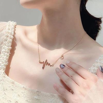 China New Durable Korean Style 925 S925 Sterling Silver Heartbeat Necklace ECG Pendant Necklace For Women Girls for sale