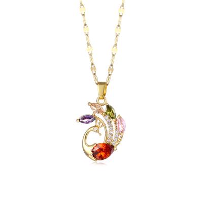 China Environmental Friendly CZ Zirconia Peacock Necklace Colorful Copper Necklace for sale