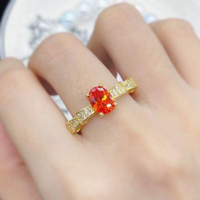 China New Environmental Friendly 18K Gold Color Gemstone Orange CZ Zircon Ring For Women Girls for sale