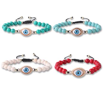 China 2021 New Evil Eyes Bead Unique Blue Eye Turquoise Adjustable Natural Stone Bracelet For Women Girls for sale