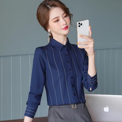 China China Factory Sale Dropship Direct Wholesale Anti-wrinkle Striped Shirts For Women Full Sleeve for sale