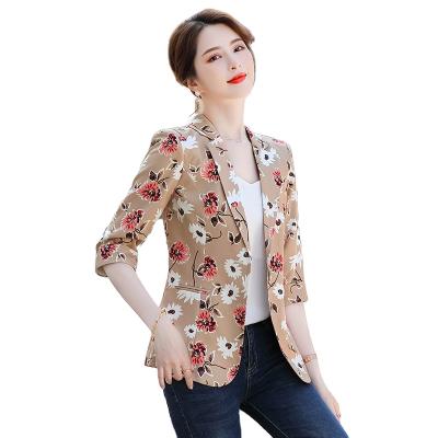 China Wholesale Anti-wrinkle Printed Jacket For Women Summer Wear Casual Style Fashion Female Coat Half Sleeve Blazer Tops Outwear for sale