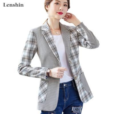 China Irregular Plaid Blazer Anti-wrinkle Lenshin Woven Pattern Jacket Casual Stylish Fashion Keep Lady Slim Women Office Outwear Coat for sale