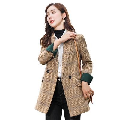 China Wholesale Anti-wrinkle Soft and Plaid Comfortable High Quality Jacket With Pocket Lady Casual Woolen Office Blazer Women's Clothing Coat for sale