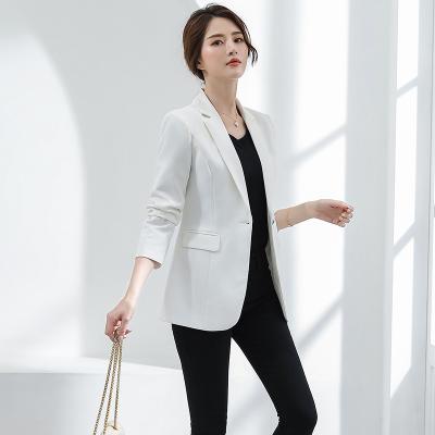 China Anti-Wrinkle Wholesale Solid Elegant Women Jacket Long Sleeve Hoop Blazer Fashion Work Wear Keep Slim Office Lady Coat Outwear Single Button for sale