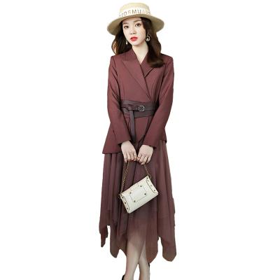 China Anti-Wrinkle Wholesale Dropship OEM Women Suit Ladies Formal Skirt Suit With Red Sashes 2 Pieces Set Party Casual Blazer With Skirt Office for sale