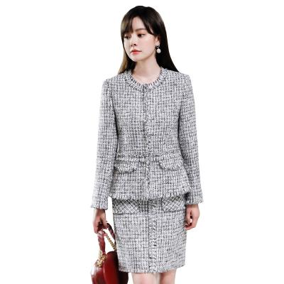 Китай Wholesale Anti-Wrinkle 2 Pieces Fashion Women High Quality Burlap Tweed Set Blazer Skirt Suits Office Lady Soft Comfortable Jacket Skirt продается