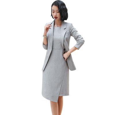 Китай Anti-wrinkle China factory direct sales wholesaler 2 pieces set Irregular Lady Formal Women Business Gray Blazer and dress suit office dress продается