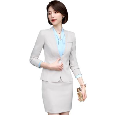 Китай Wholesale and resellers anti-shrink beige 2 pieces set office ladies skirt suit uniform designs women suits for work evening wear продается