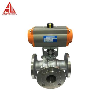 China 2 Inch Thread Welded Flange Pneumatic Actuated Motorized 3 Way Stainless Steel Ball Valve for sale