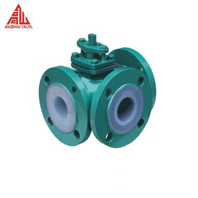 China 3 way PTFE lined WCB carbon steel material ball valves for sale