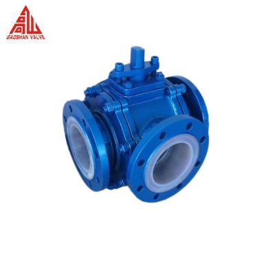 中国 Lining Fluorine 3 Way Motorized Ball Valve Normal Temperature Manual Power 販売のため