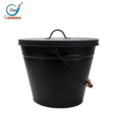 China Matte Black Fireplace Home Accessories Metal Coal Holder Iron Ash Bucket With Handle Coal Trough for sale