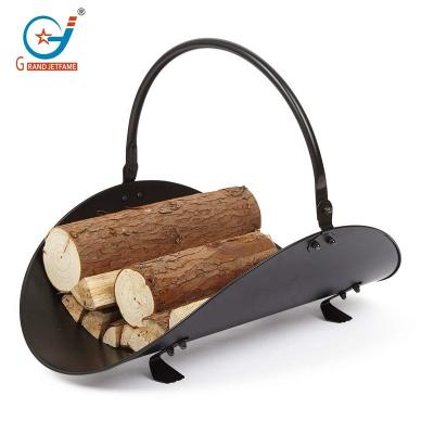 China Indoor Black Iron Metal Fireplace Log Rack, Firewood Basket, Large Fireplace Wood Cradle for sale