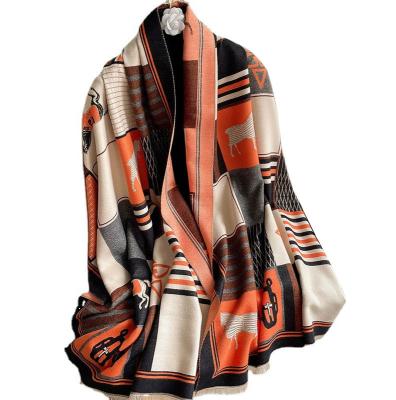 China 2023 street style European imitation female tassel scarf cashmere brands new hot double-sided jacquard bib and American shawl gift wholesale for sale