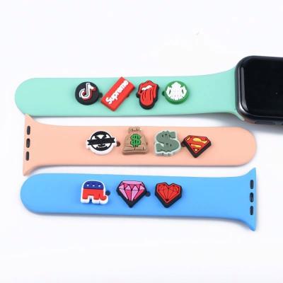 China Decorative Ornament Rubber Accessories Band Strap Watch Silicone Studs Watch Parts For Apple Watch Band Charm Accessories for sale