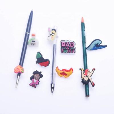 China Promotional Wholesale Custom Cartoon 2D Drag Charm Cartoon PVC Soft Rubber Pencil Topperss For Kids for sale