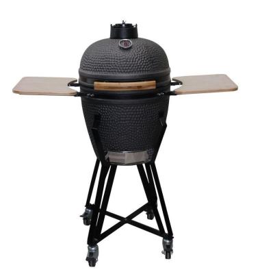 China Churrasqueira Kamado de cerâmica 20 polegadas Churrasqueira a carvão preto fosco 51cm com carrinho e mesas laterais à venda