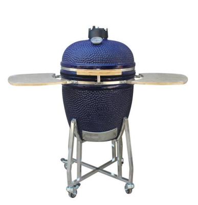 China Keramiek 22 Inch Kamado Grill Outdoor Houtskool Marine Kleur 57cm Met Kar En Zijtafels Te koop