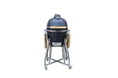 China Buiten glanzend zwarte kleur 15 kamado-stijl keramische grill 39 cm met kar en bijzettafels Te koop