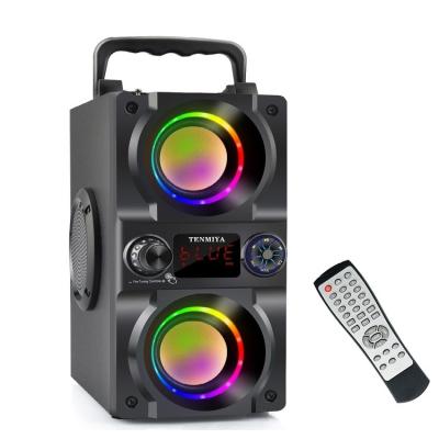 China Factory Newest Original Colorful LED Clear Boombox Powered Subwoofer Wooden Speaker With MIC for sale