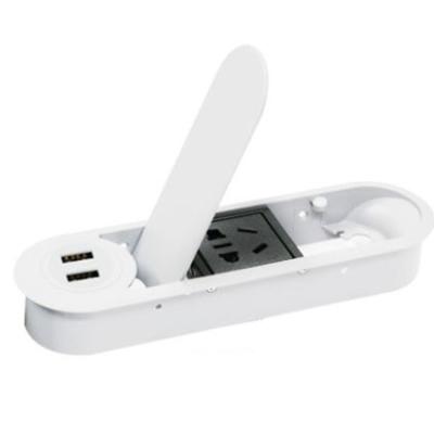 China Modern Desk Cover Cable Management AC Flip Socket Cover White Plastic Hole Desk Cover With USB And Plug for sale