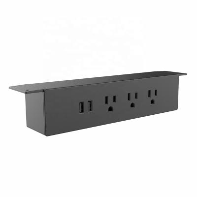 China Aluminum Alloy 3 US Power +2 USB Commercial Power Strip Outlet Under Desk Hanging Desktop Mounted Power Outlet for sale