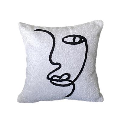 China Anti-Static White Lightweight Luxury Pillow Abstract Figure Pillow Cases Living Room Bedroom Embroidery Cushion Cover Car Waist Pillow for sale