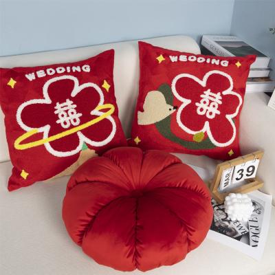 China Wedding Suit Anti-Static Sofa Waist Bed Decoration Flower Tile Sit Cushion Cover Red Case For Home Decor for sale