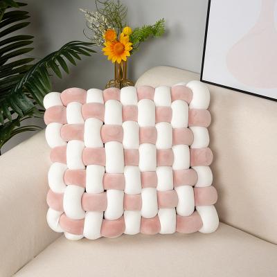 China Creative Anti-Static Square Mat Knotted Pillow Woven Fabric String Woven Pillow Sofa Decorative Square Pillow for sale