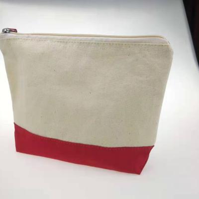 China Universal Water Resistant Cosmetic Bag Cotton Canvas Bag Makeup Pouches With Colorful Bottom For Women Girls for sale