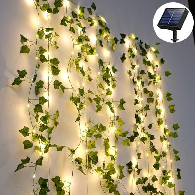 China Holiday Lights Solar Ivy Decor String Lights Maple Vine Grow Leaves Garland Wreath Hanging Light Fairy Night Lights for Home Room Bedroom Wall Garden for sale