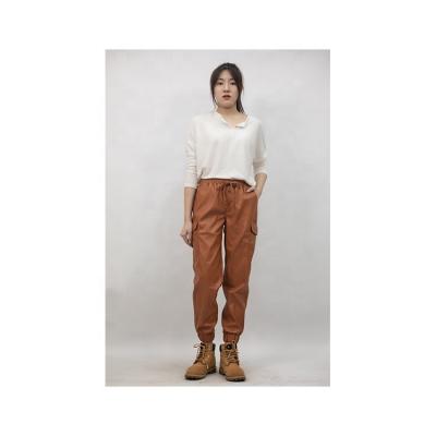 China Good Price QUICK DRY New Product Vintage Pattern Faux Loose Casual Women Leather Pants With Strings for sale