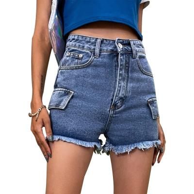 China Women QUICK DRY Quick Dry Denim Shorts Fringe Denim High Waist Washed Jeans for sale