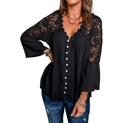 China Wholesale hot style anti-pilling causal spring and summer loose lace plus size shirt for women for sale