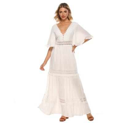 China Breathable Custom Logo Women Beach Wear Dresses All White Summer Dress for sale