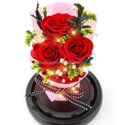 China FloralMansion Natural Touch Preserved Real Rose Eternal Rose in Glass Dome for Thanksgiving Christmas Day Gift Valentine's Day Mother's Day for sale