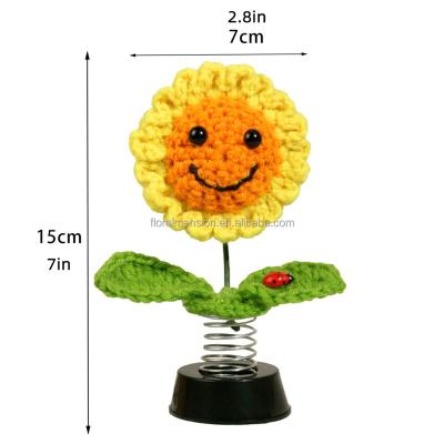 China Home Wedding Decor Crochet Flower Sunflower Car Accessories Dashboard Decorations Crochet Smiley Shaking Sunflowers Bobble Head Car Dashboard Decor for sale