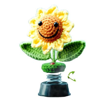 China Home Wedding Decoration Sunflower Car Accessories Dashboard Interior Decorations, Crochet Smiley Shaking Sun Flowers Bobblehead Dashboard Car Decor For Women, for sale