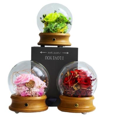 China Best Selling Real Eco-friendly Eternal Glass Music Box Roses Preserved Flower In Glass Wooden Music Box For Lovers for sale