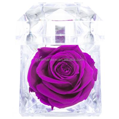 China Party Preserved Fresh Flower Eternal Rose with Acrylic Crystal Ring Box Gifts for Women Mother's Day Valentine's Day Christmas for sale