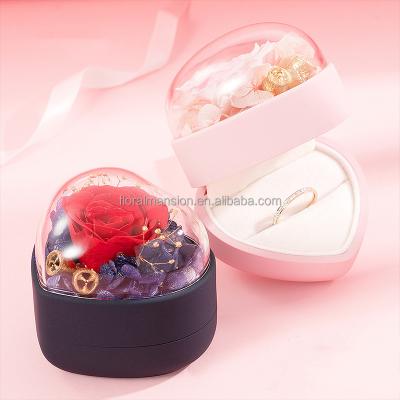 China Heart Shaped Eternal Rose Box Gift Party Preserved Rose Ring Box for Her Christmas Valentine's Day Birthday Mother's Day for sale