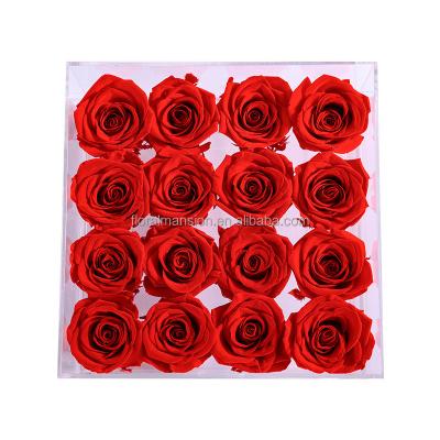 China Natural Touch Rose Box Waterproof Acrylic Flower Luxury Clear Acrylic Jewelry Gift Box With Drawer for sale