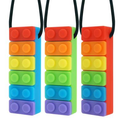 China Soft Toy Building Block Shape Rainbow BPA-Free Food Grade Silicone Baby Teether for sale