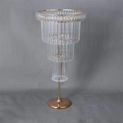 China Wedding Three Tier Long Flower Stand 5 Arm Crystal Tall Votive Candle Holders Bulk For Weddings for sale