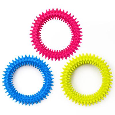 China Durable TPR Dog Toys Suppliers Wiggle Instrument Wristband Wiggle Toy Tricolor Round Shape Bite Chew Resistant Pet Toy for sale