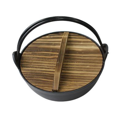 China Sukiyaki Nabe Sukiyaki Nabe Sustainable Pre-Seasoned Cast Iron Shabu Shabu Pot With Wooden Lid Home Kitchen for sale